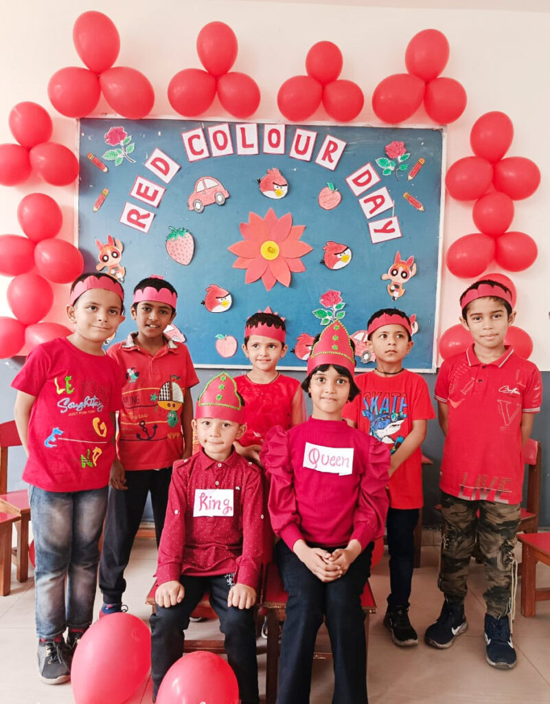 Red Colour Day was celebrated on 25/05/2024 at GMGS among the tiny tots of the school. The celebration was to enhance the cognitive abilities and improvement in motor skills.  On this day children along with their teachers performed different activities. Children wore red coloured dresses. Red coloured fruits e.g. apples, straw berries, tomatoes etc were arranged.  They used different sports equipments of red colour. Children made cards using red colour. Each child enjoyed and participated in most of the activities.